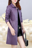 Lapel Leather Mid-length Trench Coat