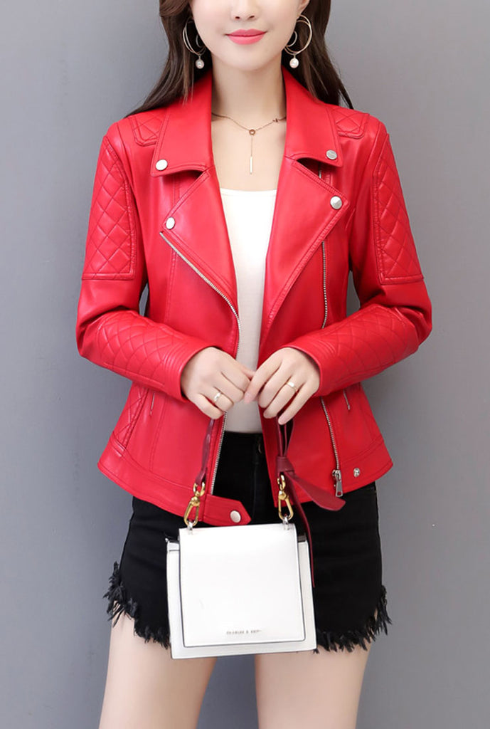 Lapel Slim-fit Leather Jacket