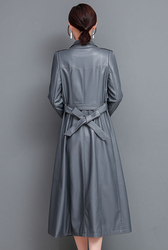 Leather Lace-up Long Trench Coat