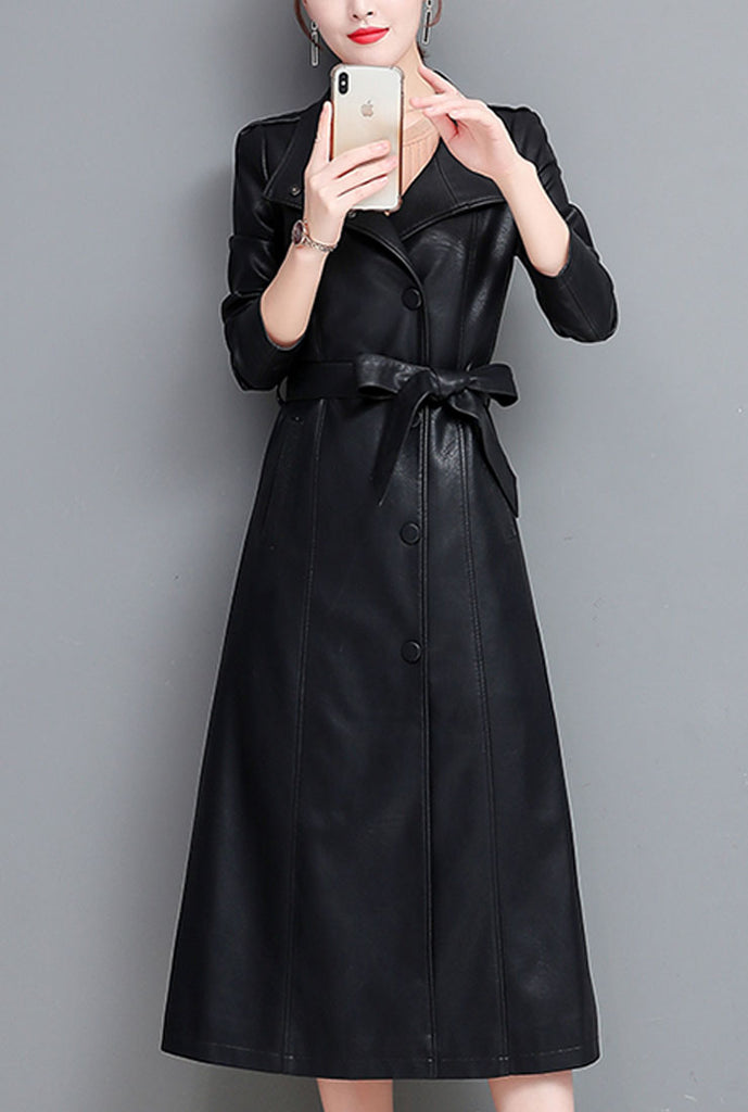 Leather Lace-up Long Trench Coat