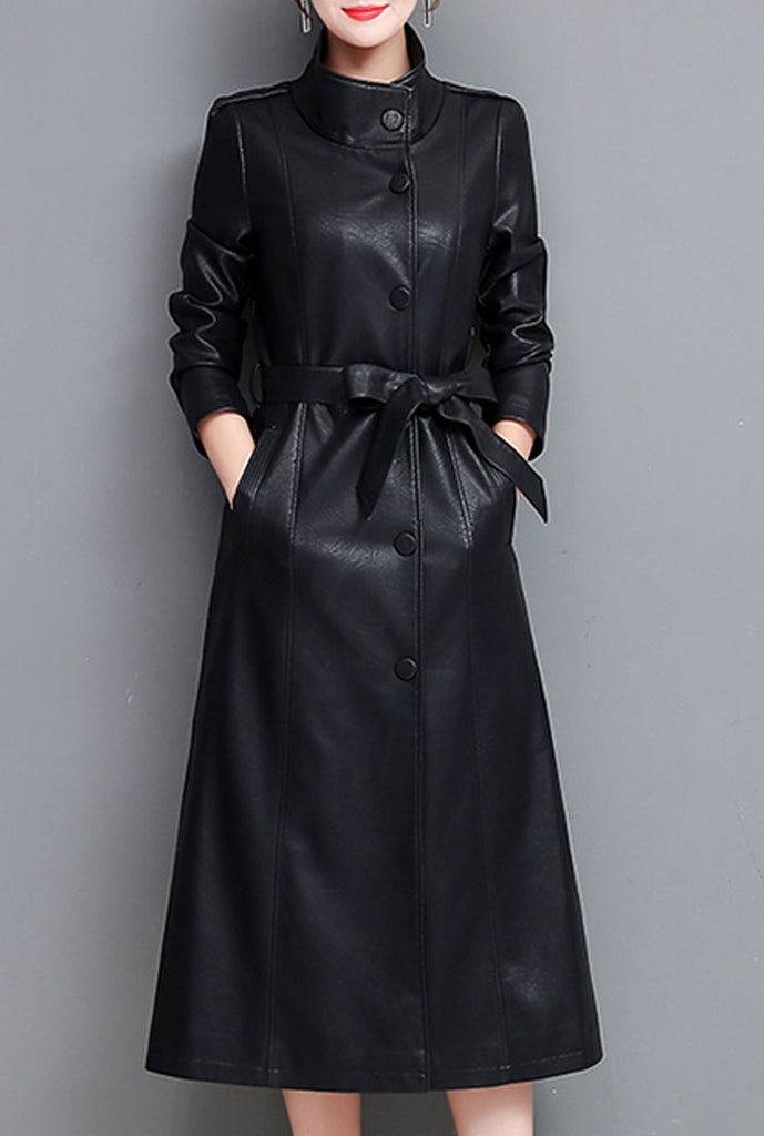 Leather Lace-up Long Trench Coat