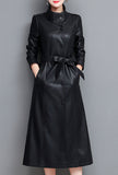 Leather Lace-up Long Trench Coat