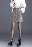 Leopard Print High Waist Leather Mini Skirt