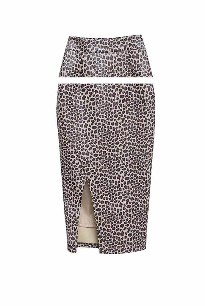 Leopard High Waist Leather Tight Skirt