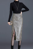 Leopard High Waist Leather Tight Skirt