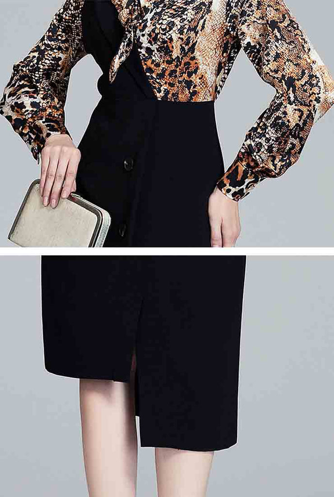 Leopard Print Midi Dress With Bazer Collar