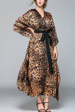 Leopard Printed Loose V-neck Maxi Dress