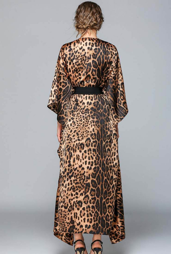 Leopard Printed Loose V-neck Maxi Dress