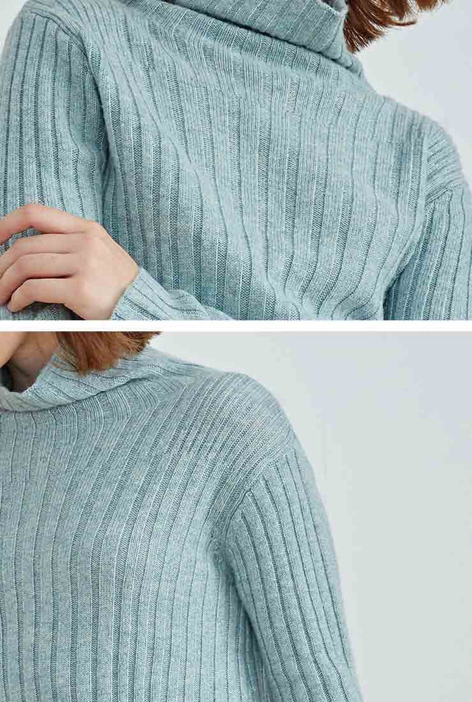 Long-sleeved Turtleneck Slim Wool Knit Midi Dress