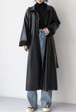 Long Black PU Leather Trench Coat With Belt