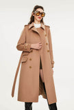 Long Chic Belted Wool Blend Coat