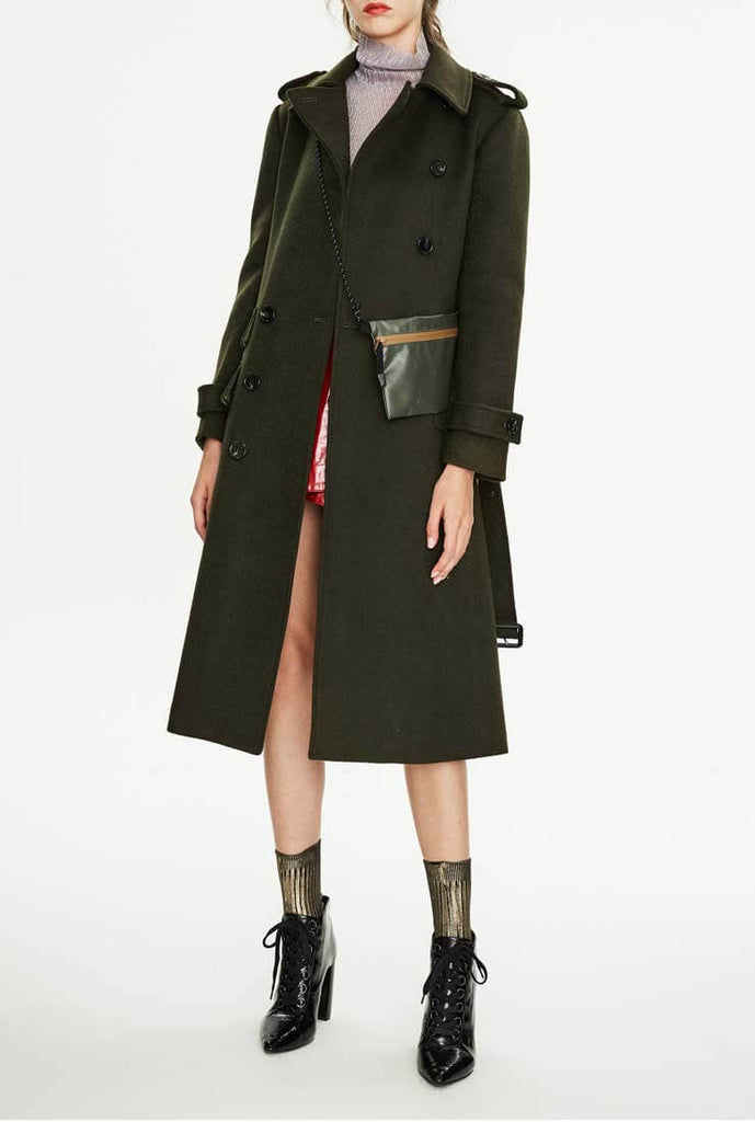 Long Chic Belted Wool Blend Coat