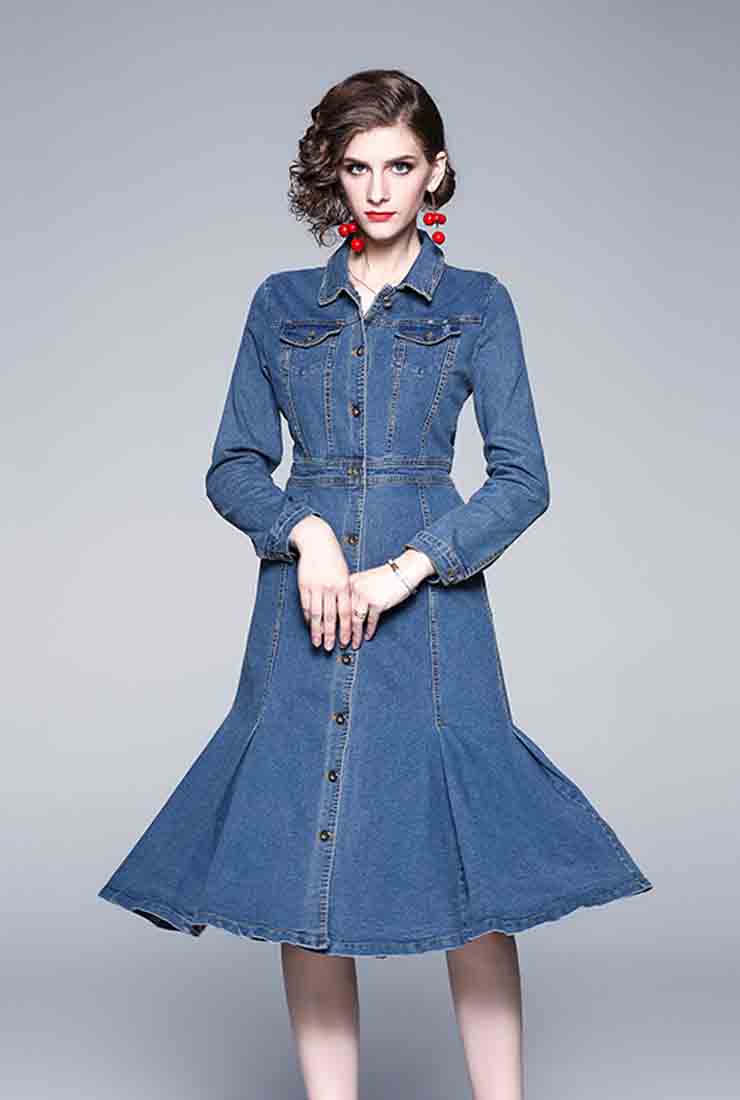 Long sleeve outlet denim midi dress