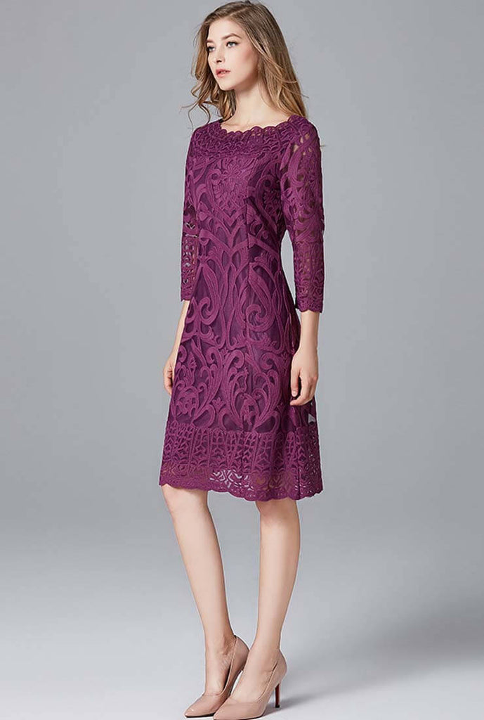 Long Sleeve Embroidered Lace Mini Dress Plus Size