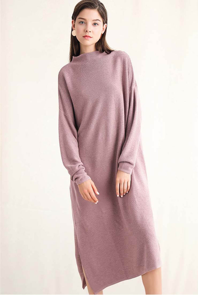 Long Sleeve Loose Sweater Midi Dress