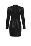 Long Sleeve Sequined Waist Black Mini Dress