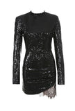 Long Sleeve Sequins Black Lace Mini Dress