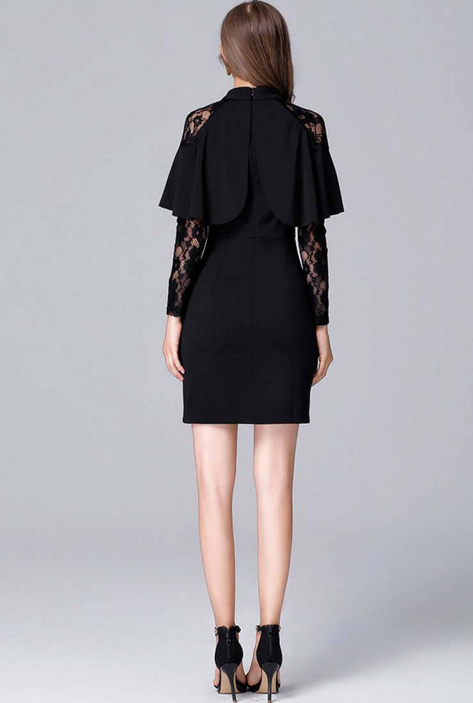 Long Sleeve Shawl And Lace Mini Dress Plus Size