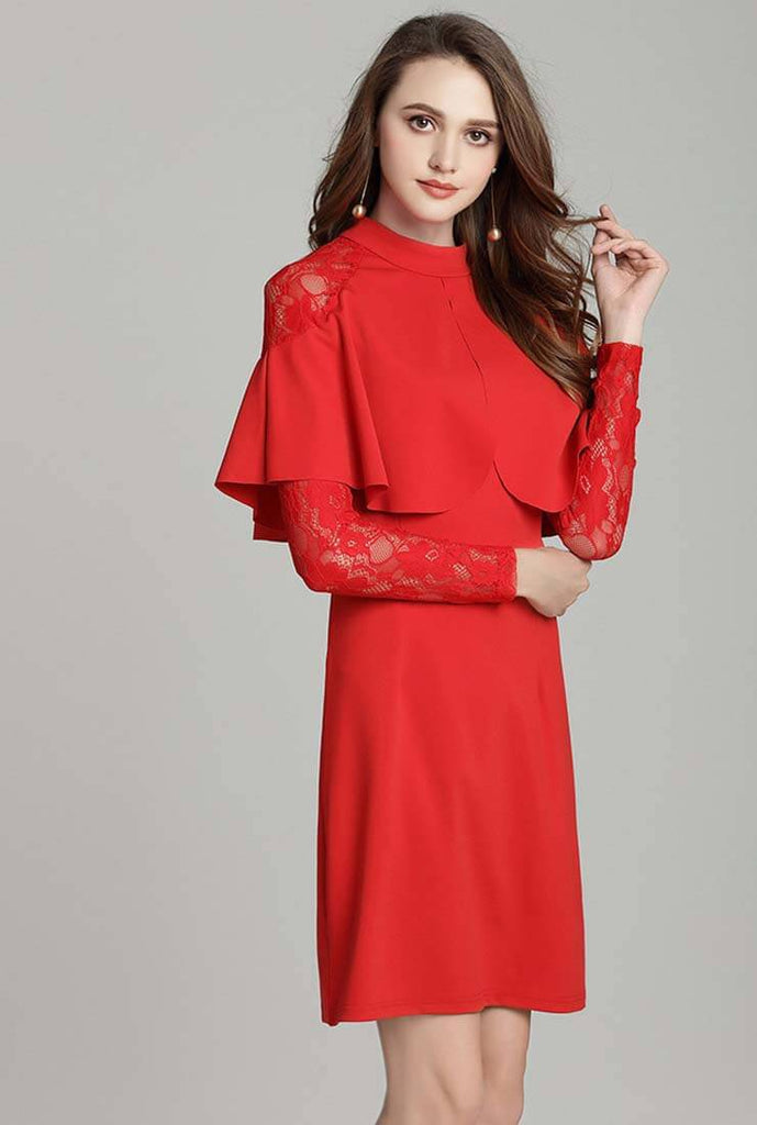 Long Sleeve Shawl And Lace Mini Dress Plus Size
