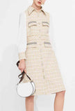 Long Sleeve Tweed Plaid Midi Dress
