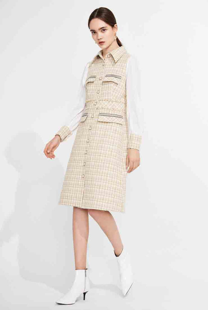 Long Sleeve Tweed Plaid Mini Dress