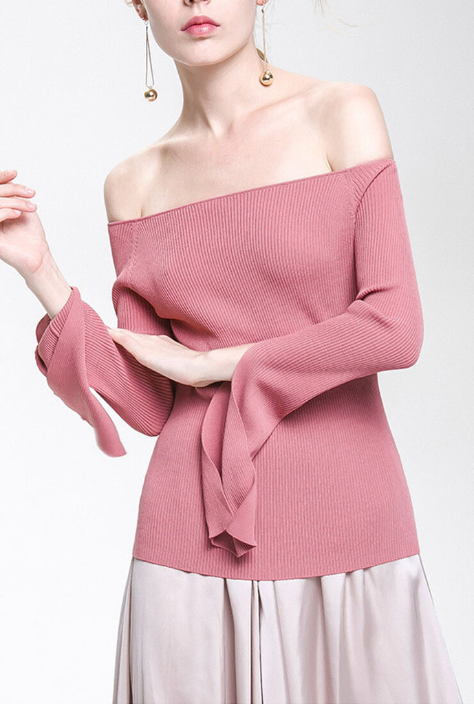 Long Sleeved Off The Shoulder Pullover Sweater
