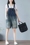 Loose-Fit 100% Cotton Ripped Distressed Short Overalls
