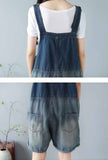 Loose-Fit 100% Cotton Ripped Distressed Short Overalls