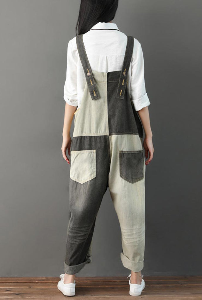 Loose-Fit Distressed Ripped Denim Wide-leg Overalls