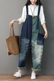 Loose-Fit Distressed Ripped Denim Wide-leg Overalls