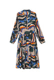 Loose-Fit Lapel Printed Long Sleeves Maxi Dress