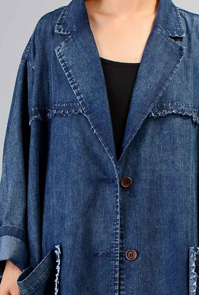 Loose-Fit Solid Color Simple Denim Coat