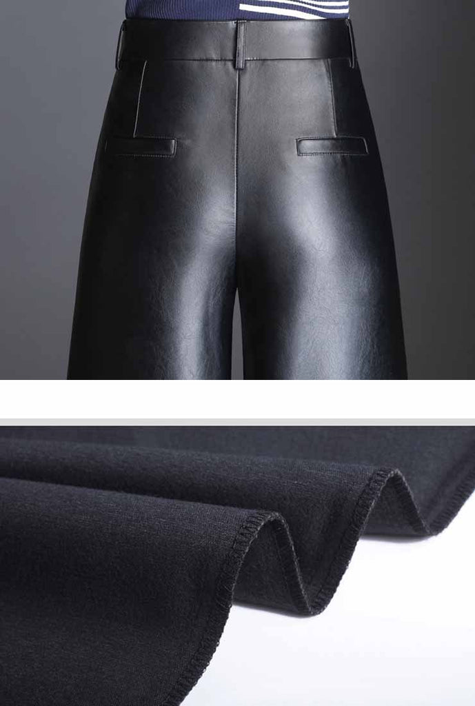 Loose Cropped Wide Leather Pants