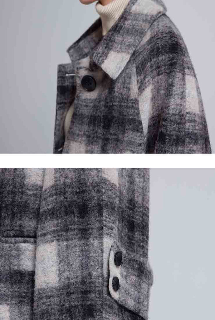 Loose Long Plaid Woolen Blend Coat
