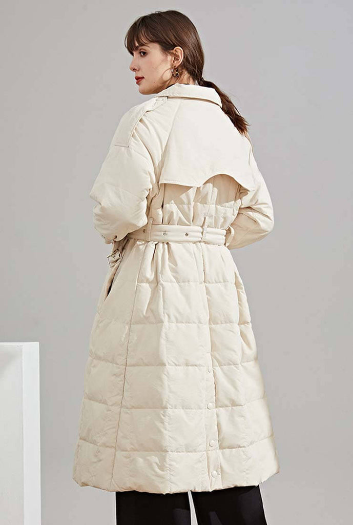 Loose Long White Duck Down Coat With Belt