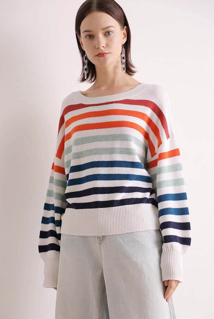Loose Shape Wool Blend Stripe Pullover Sweater
