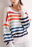 Loose Shaped Wool Blend Stripe Pullover Sweater