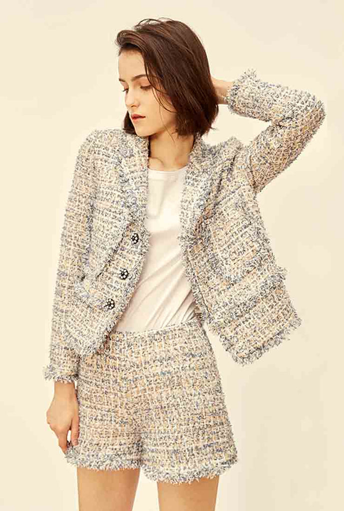 Luxe Single-breasted Tweed Jacket + Short Skirt Suit