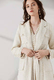 Medium Length Lapel Collar Tweed Coat