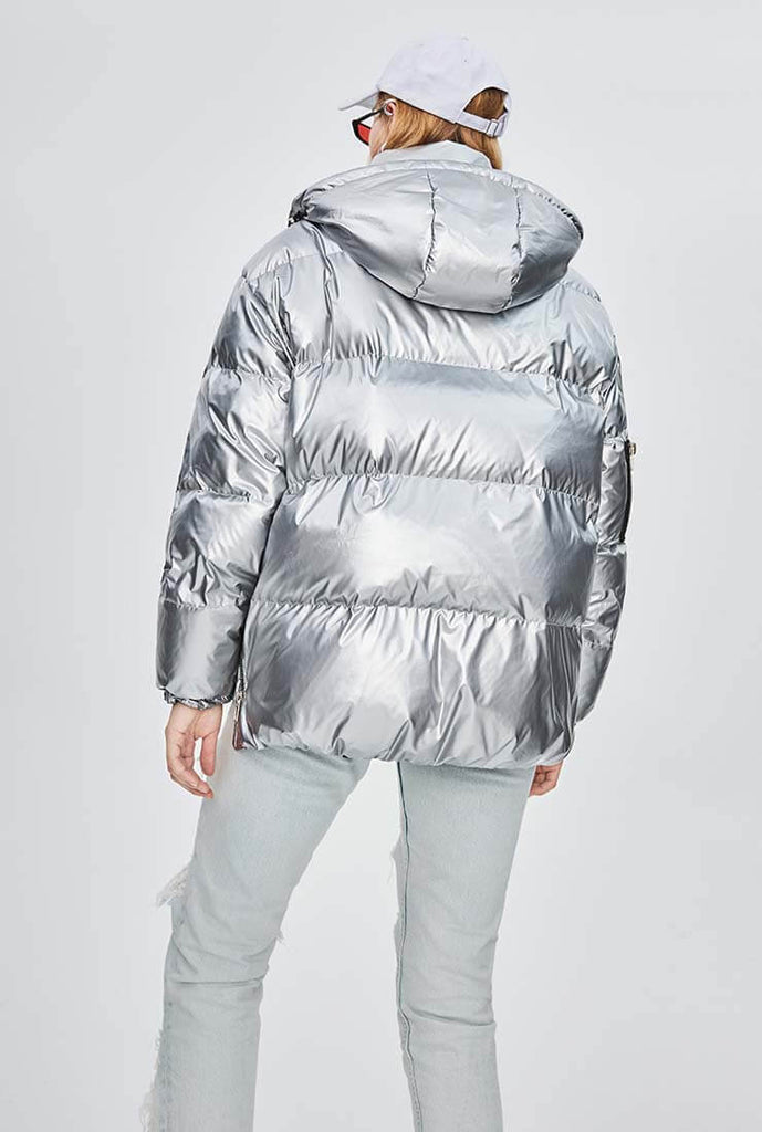 Metallic Hooded Thicken Down Bubble Jacket