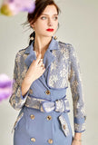 Mid-length Blue Lace Trench Coat
