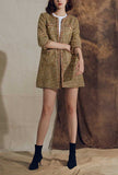 Mid-length Cropped Sleeves Oliver Green Tweed Coat