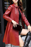 Mid-length Leather A-line Trench Coat
