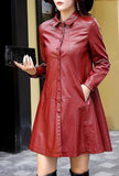 Mid-length Leather A-line Trench Coat