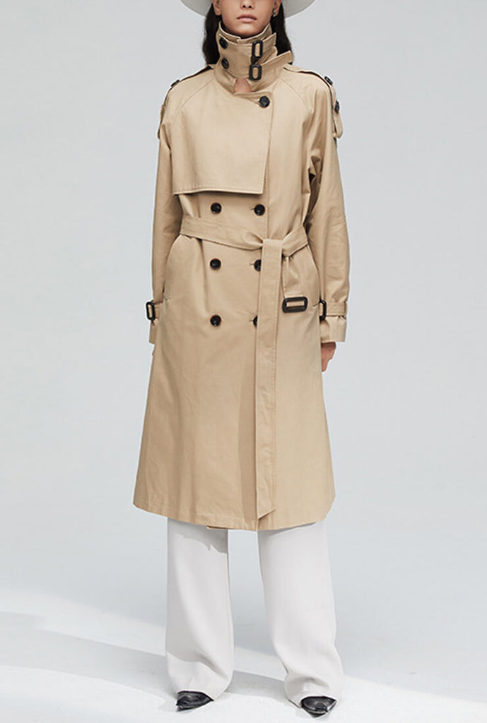 London Style  Double-Breasted Long Trench Coat