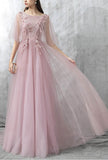 Sleeveless Pink Mesh Prom Dress
