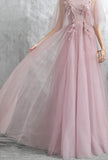 One-shoulder Pink Lace Evening Dress 