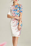 One Shoulder Floral Retro Bodycon Dress