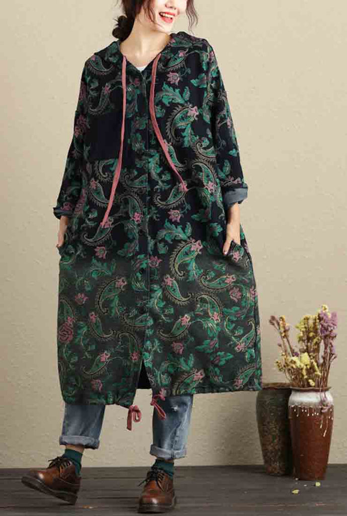 Oversize Cotton Floral Hooded Coat