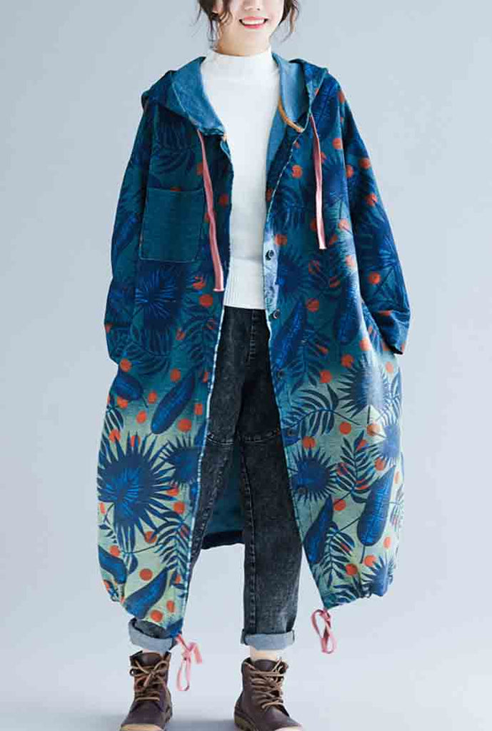 Oversize Floral Cotton Hooded Coat